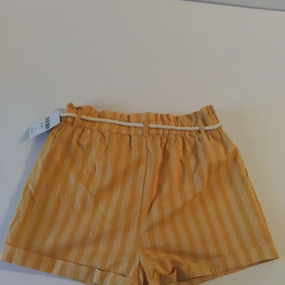 Forever 21 Yellow Striped Shorts Paper Bag Style Large NWT - Picture 5 of 7